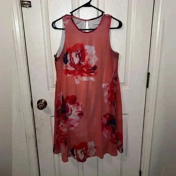 Calvin Klein pink floral sleeveless shift dress size Small - Picture 1 of 5